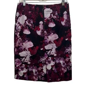 Adrianna Papell skirt cotton blend floral pink black red lined 4